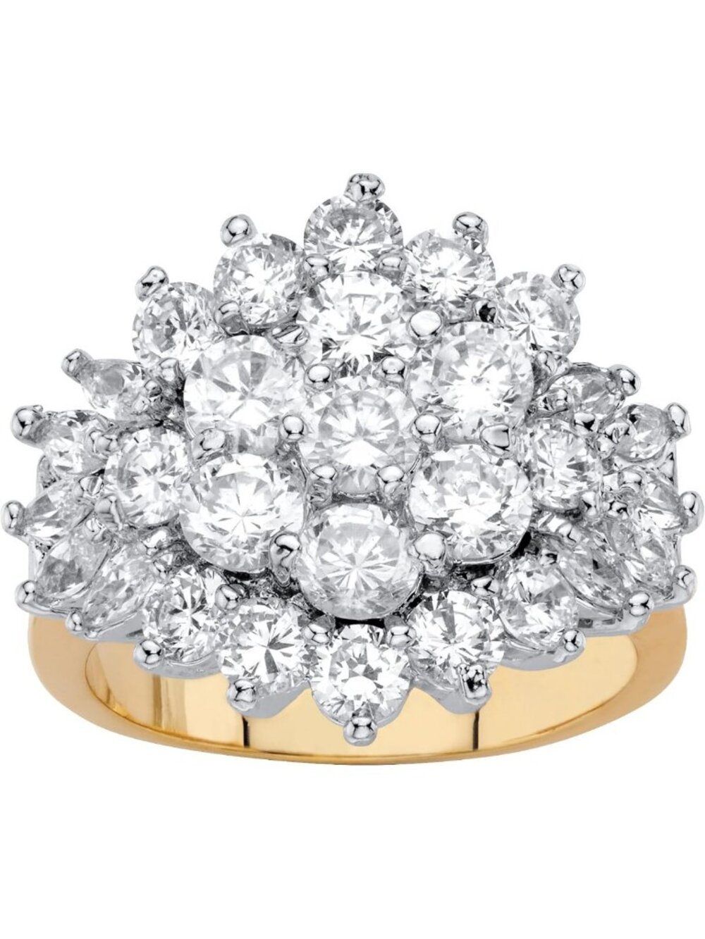 Stunning Yellow Gold-Plated Round CZ Cluster Ring, Sizes 6-10, Elegant Jewelry
